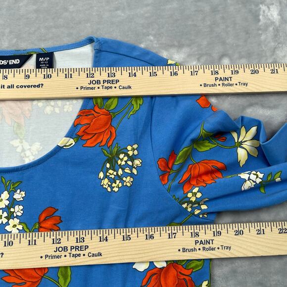 Lands End Dress Womens PM 10-12 Blue Floral Print 3/4 Sleeve Cotton Stretch - Picture 8 of 16